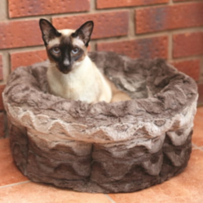 40 Winks Grey & Cream Snuggle Plush Round Cat Bed
