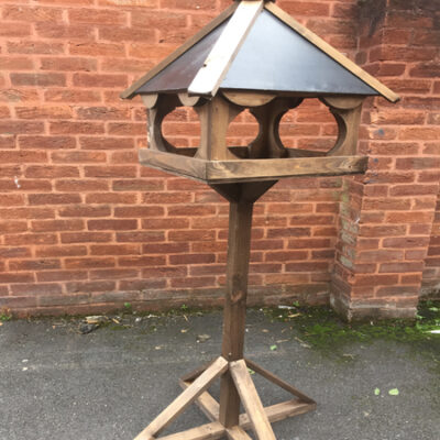 Wooden Bird Table (Square Pyramid Roof) on stand