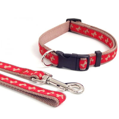 Wag 'n' Walk Collars - Red/Beige Bone